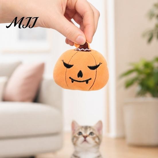 Scratch Resistant Cat Toy Halloween Pumpkin Catnip for Cats, Plush Bat Ghost Spider Kicker with Embroidered Bell, Durable Chewing Play Kittens, Stress