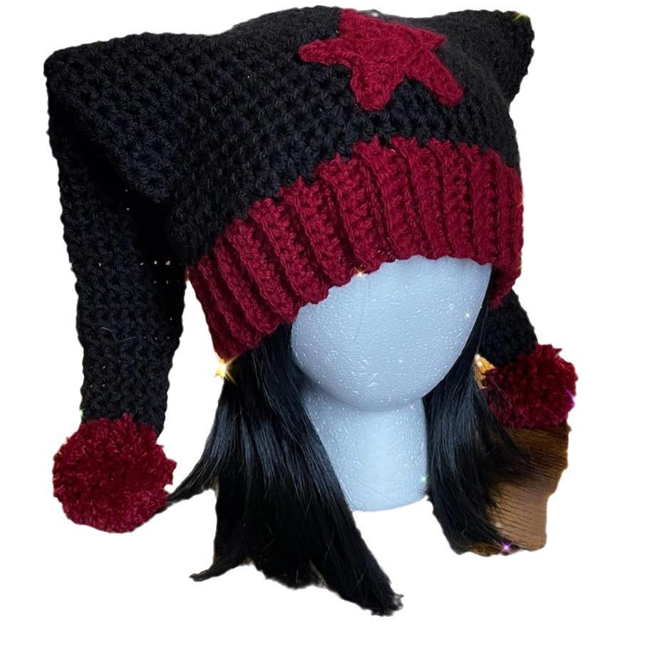 Nový ručně háčkovaný párty legrační halloweenský klobouk s rohovým copem pro rodiče a děti