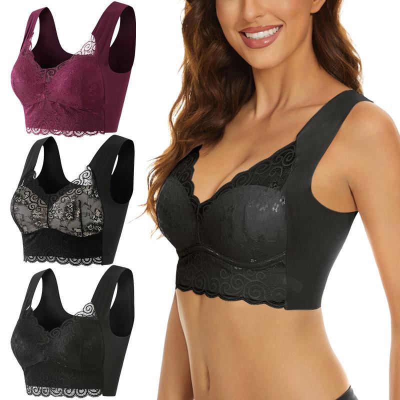 Plus Size Lace Sports Bra - Breathable Push-Up, Wire-Free, Side Support for Women