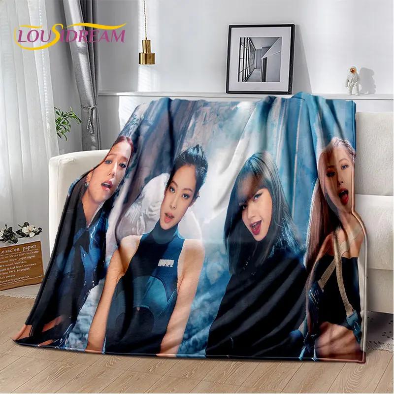 Black Pink Kpop Star Girl Group Soft Plush Blanket,Flannel Blanket Throw Blanket for Living Room Bedroom Bed Sofa Picnic Cover