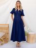 Elegantes A-Linien-Denimkleid mit Taillenschnürung – Damen Kurzarm, Weiter Saum