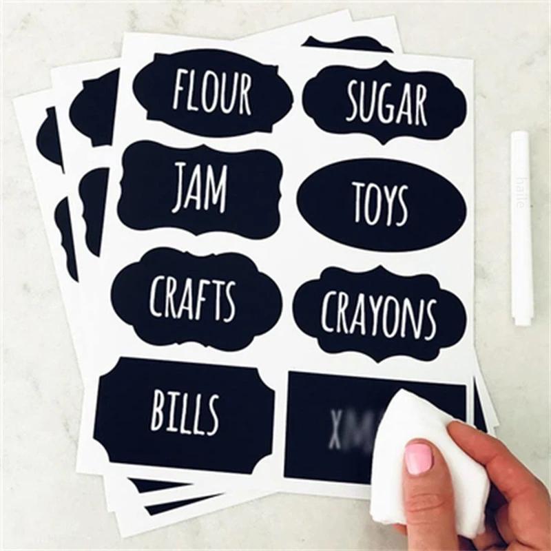 20-75pcs Waterproof Chalkboard Labels Spice Organizer Label for Household Kitchen Blackboard Stickers with White Erasable Pen