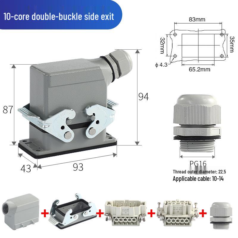 Heavy-Duty Rectangular Aviation Connector Plug & Socket: 6, 10, 16, 24, 32 Pin Options