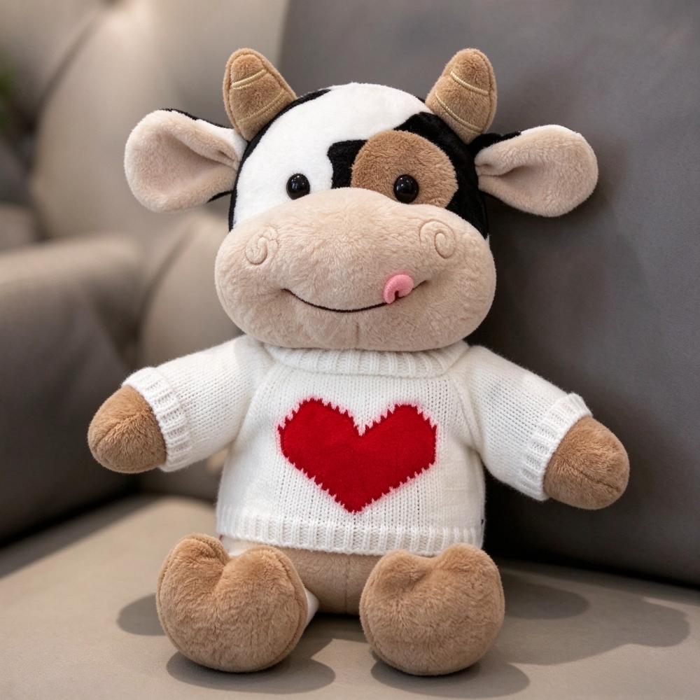 Hug Pillow Cow Plush Toy Soothing Plush Cow Rag Doll Stuffed Cow Animal Room Decoration