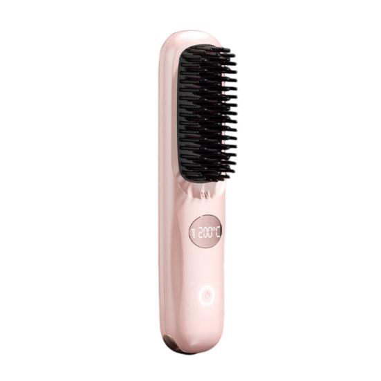 Yousheng Cordless Hair Straightener Brush 3 Temp Adjustable Fast Heating USB Rechargeable LCD Display Portable Hot Brush Electric Curly Hair Styling