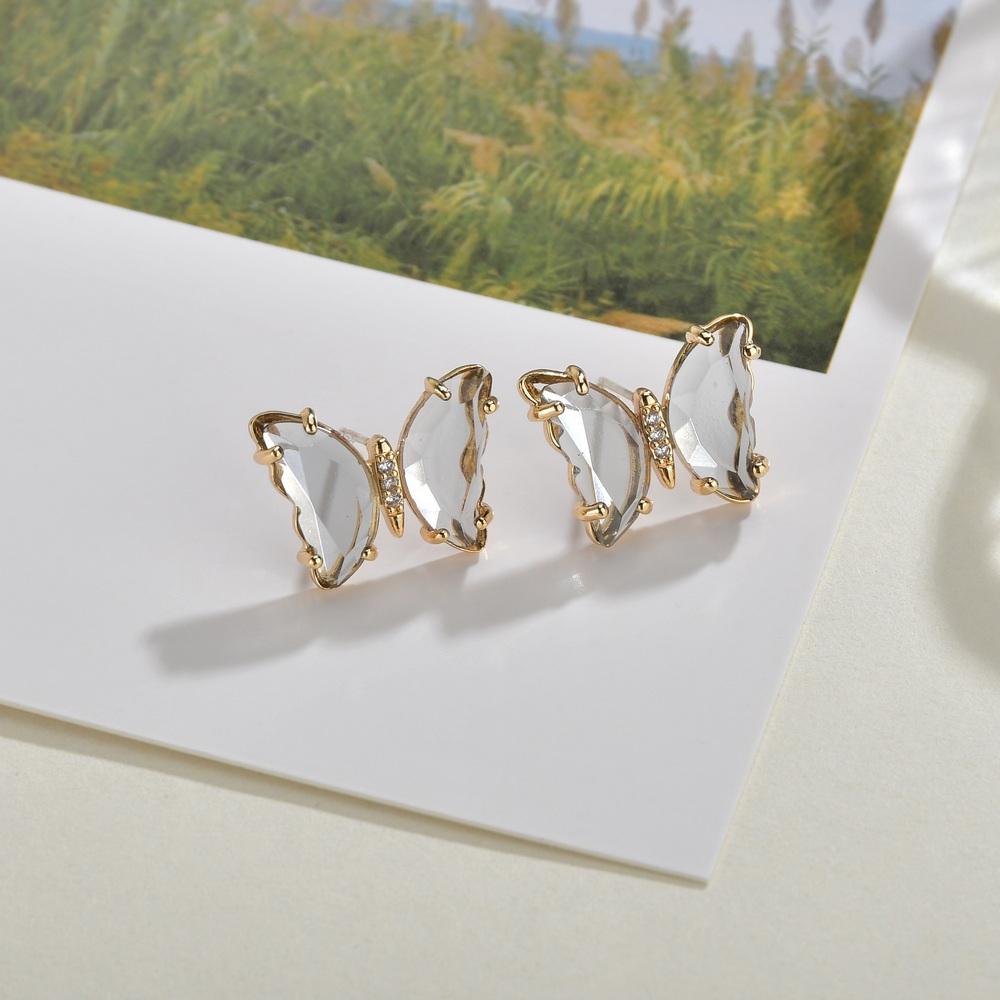 Korean Fashion sweet colored Transparent Butterfly Shaped Crystal Women's Earrings Simple and Elegant Earrings Jewelry Gift
