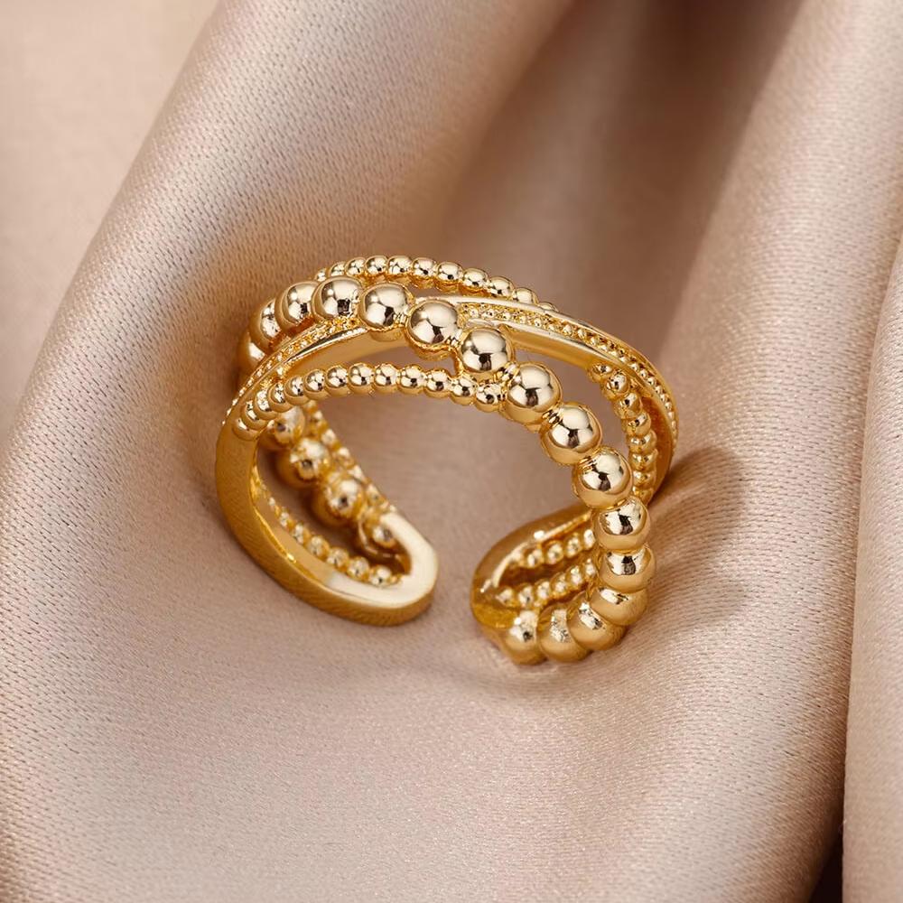 316L Stainless Steel Rings for Women Gold Color Multilayer Geometric Open Ring Vintage Waterproof Wedding Aesthetic Jewelry Gift