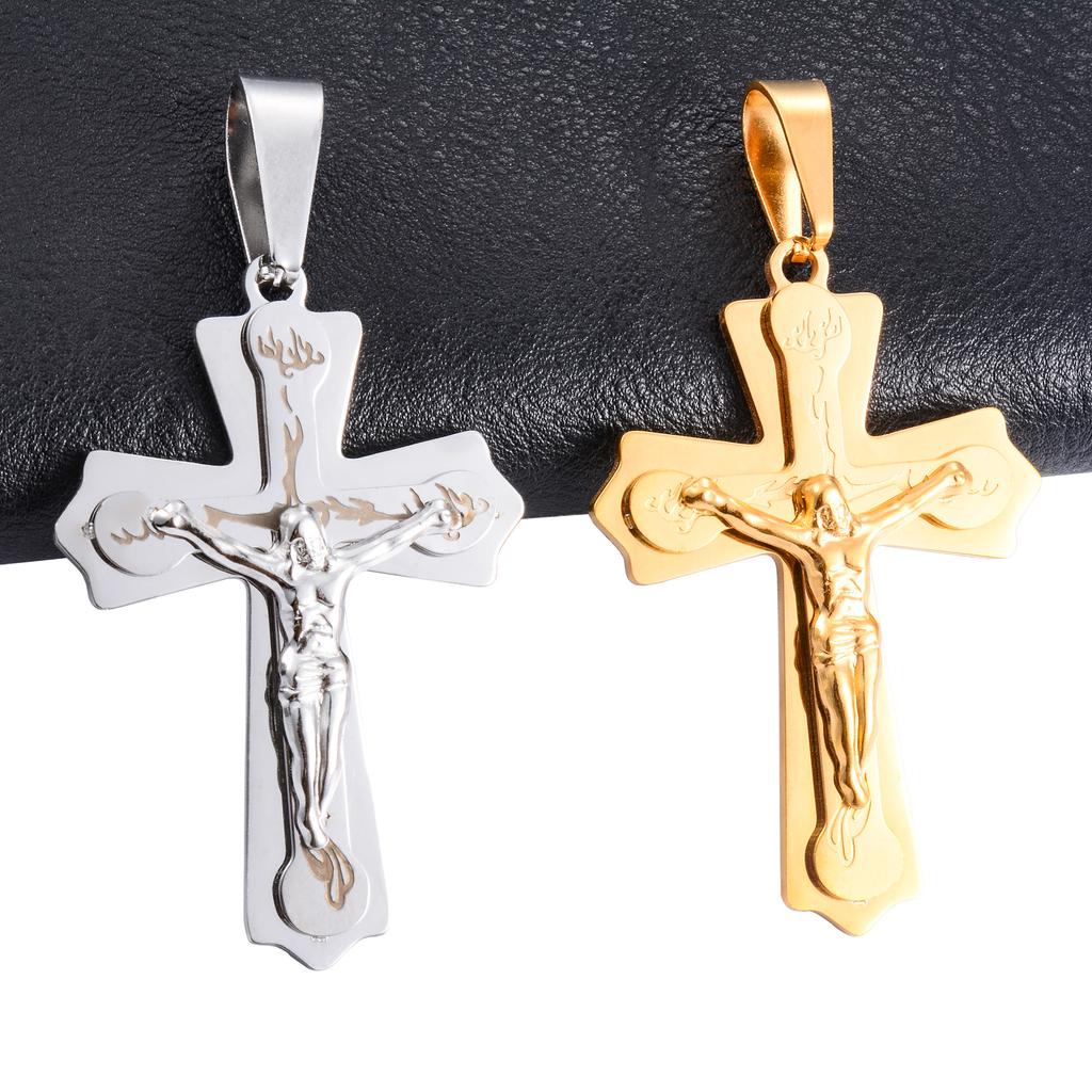Vintage Jesus Crucifix Stainless Steel Cross Pendant Necklace Charms for Chain Women Men Christian Religious Jewelry Accessories