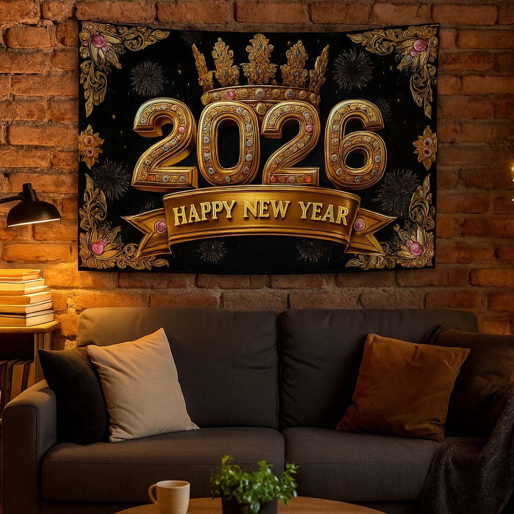 Black Gold Party Backdrop Glitter Pink Event Decoration 2026 New Year Banner Family Portrait
