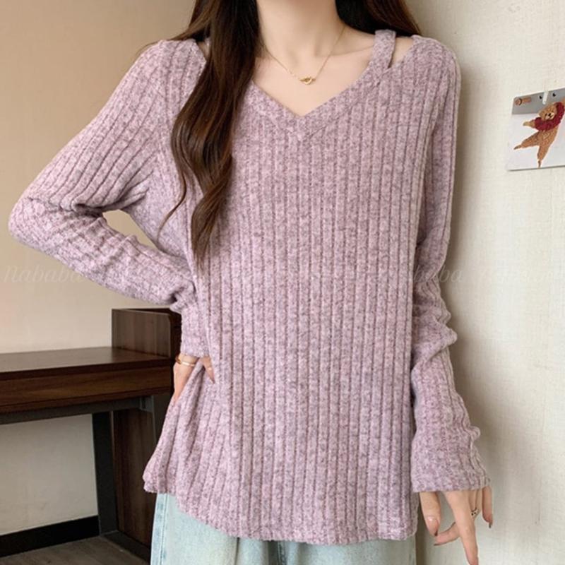 NaVaVa Women Loose Fit Rib V Neck Knit Long sleeVe Nk3209