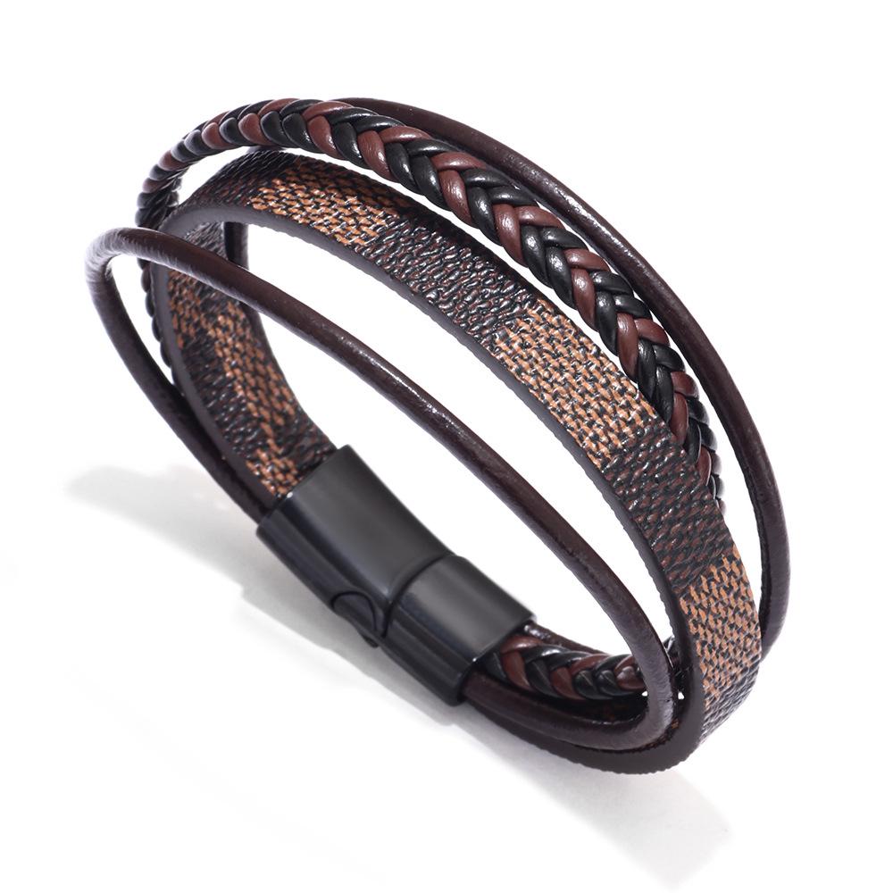 Men's Retro Punk Magnetic Buckle Leather Bracelet - Handmade, Woven with Metal Style