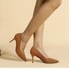 Women's Large Size Spring Stiletto Heels Pointed Toe Shoes Casual Flyknit Shallow Mouth Solid Color High Thin Heeled Single Shoes 38-43