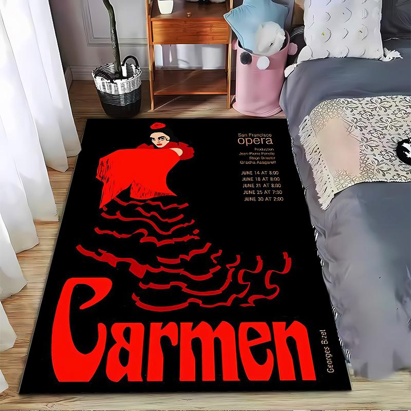 Carmen Opera Poster Flamenco Dancer Red Dress Black San Francisco Art novelty floor mat rug for office studio entryway decor