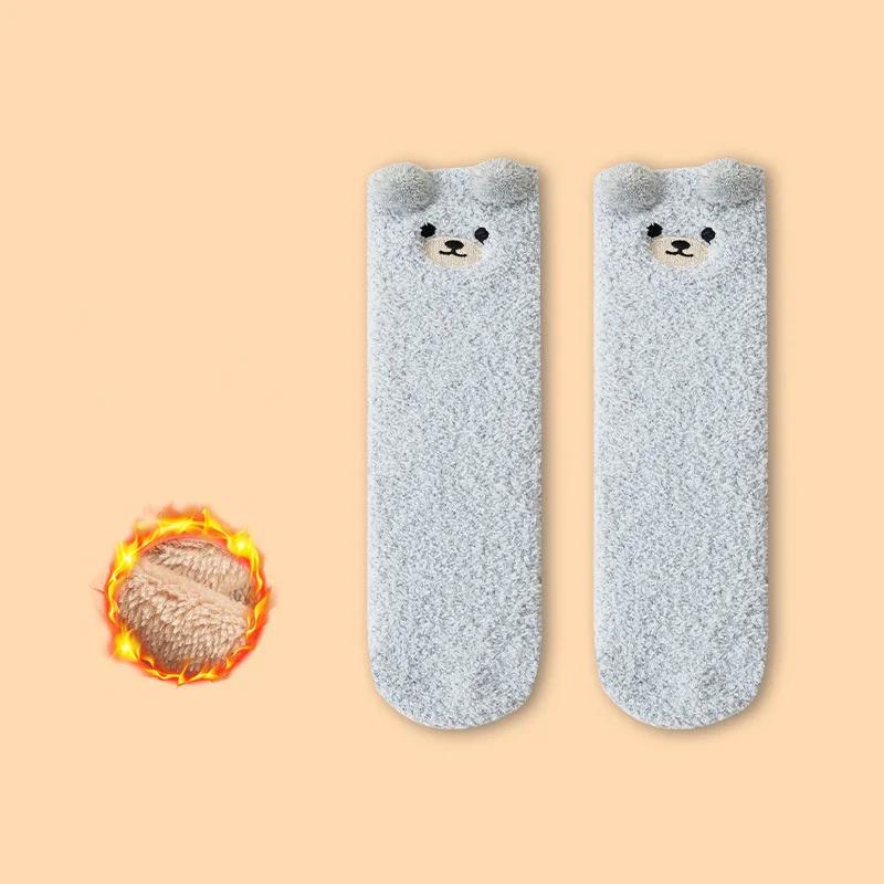 Cartoon Plush Baby Boys Girls Socks Cute Bear Thigh High Socks for Infant Winter Thicken Warm Coral Fleece Kids Stockings