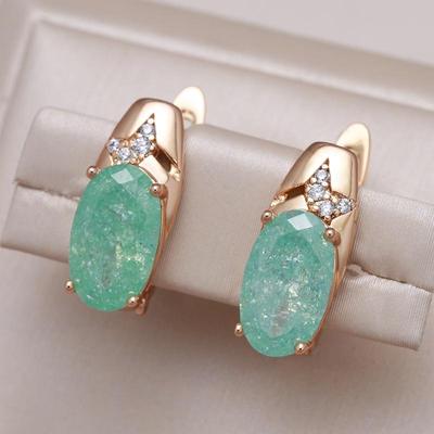 Kişilik Oval Buzlu Yeşil Zirkon Küpe Hollow Geometrik Parti Günlük Moda Takı