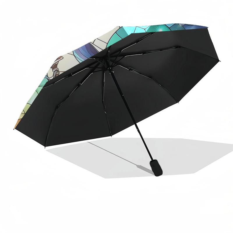 1pc Stained Glass Witch Design Automatic Opening/Closing Umbrella - Portable Tri-Fold Design with 8-Bone Iron Frame, Outdoor, Festive Gift for Fans, T