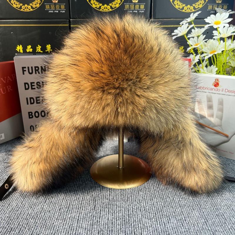 Echter Waschbärpelz Hut Winter verdickt für Männer mittleren und höheren Alters winddicht Lammfell Outdoor Kältehut