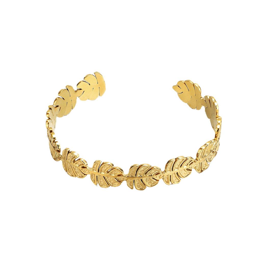 European and American ins wind leaves surround stainless steel bracelet, simple and fashionable metal open bracelet jewelry titanium steel