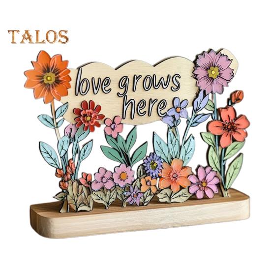 Mamčin zahradní ornament Láska zde roste cedulka s dřevěnou základnou Stolní středová dekorace Dárky k narozeninám ke Dni matek pro vyjádření vděčnosti