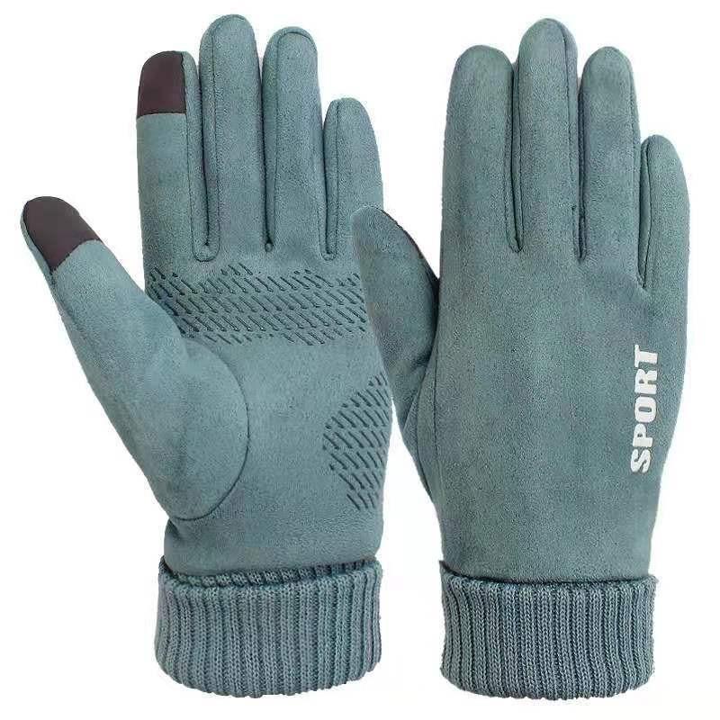 Warm Gloves Suede Plus Velvet Outdoor Riding Driving Anti Slip Two Finger Half Finger Touch Screen Autumn and Winter Gloves