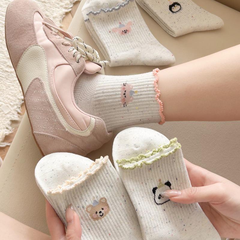 Spring & Summer Women's Cartoon Anime Mesh Socks - Breathable, Seamless, Ruffled Dot Gauze, Japanese Style Student Socks