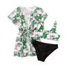 Tween Girls' Fashion 3 Pieces Swimwear Set Floral Printed Tank Top Solid Briefs Short Sleeves Lace Up Cover-Up Swimsuit Sun-protective Bathing Suit