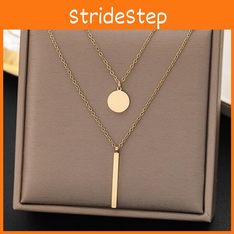 Geometric Double Layer Pendant Necklace For Women With Silver Plated Zinc Alloy Chain