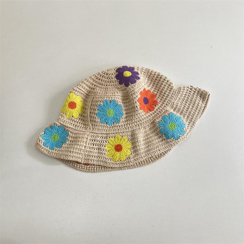 Handmade colored flower wool hat female sweet cute small fresh pot hat versatile face small knitted hat
