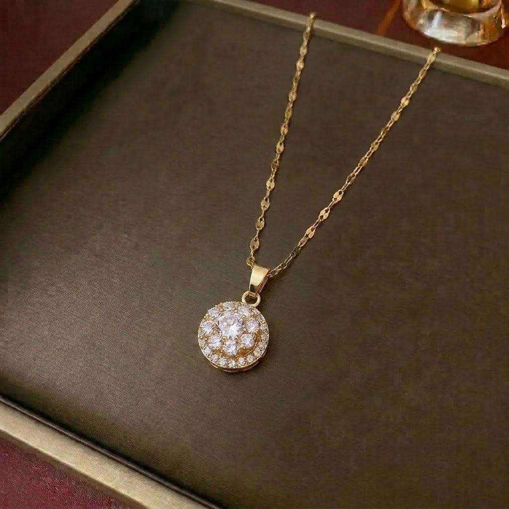Women's Fashion Necklace & Bracelet Set: Flower Pendant, Diamond Bauhinia Earrings