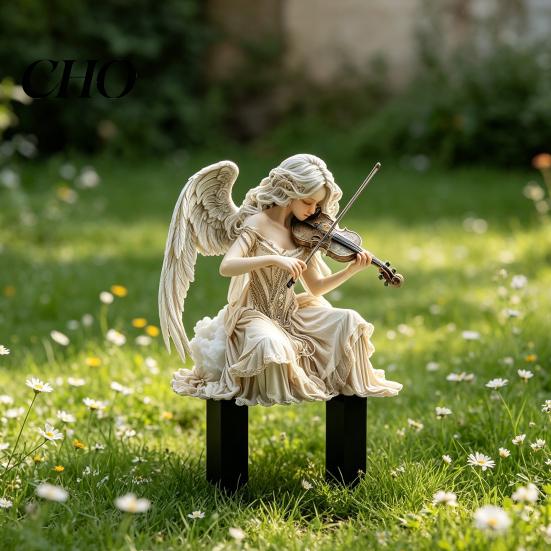 Retro Angel Decoration Garden Stake, Playing The Violin 2D Acrylic Decoration, Waterproof Yard Art Stake for Outdoor Lawn Planter Decor Gift Idea