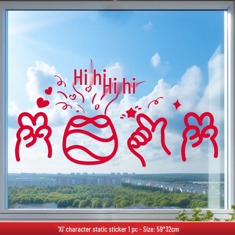 Double Happiness Character Stickers for Wedding and Room Decoration, Reusable Glass Electrostatic Stickers Thickened. traceless. electrostatic adsorption
