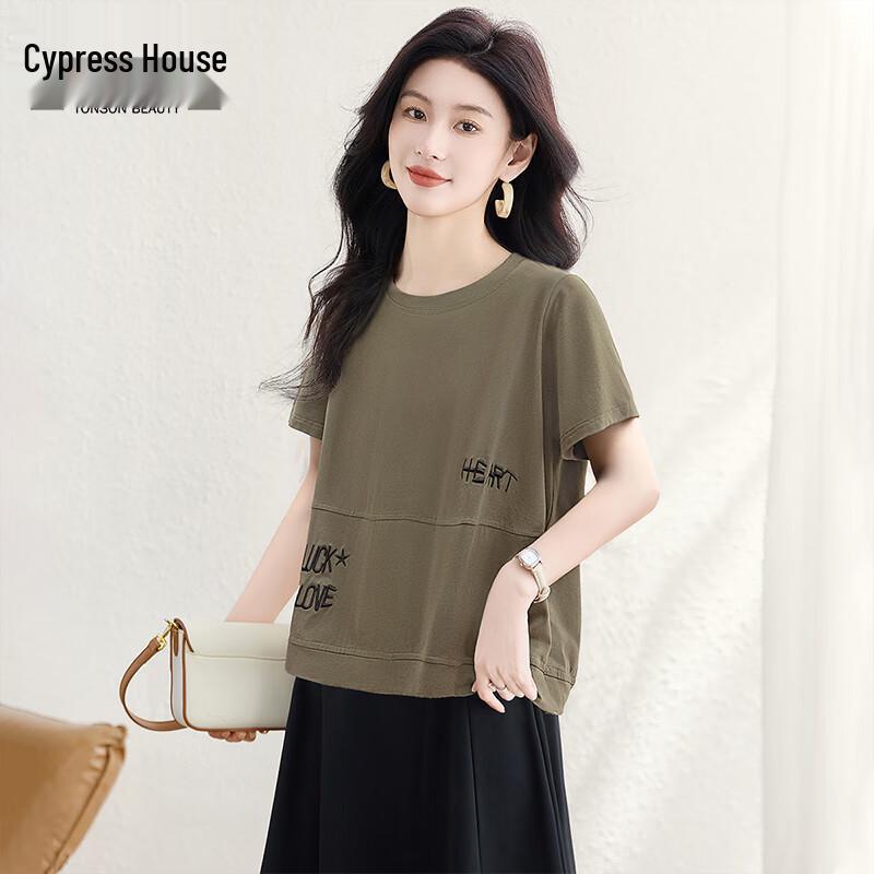 Cypress Hall Women s 2025 Summer Embroidered Round Neck T-Shirt S