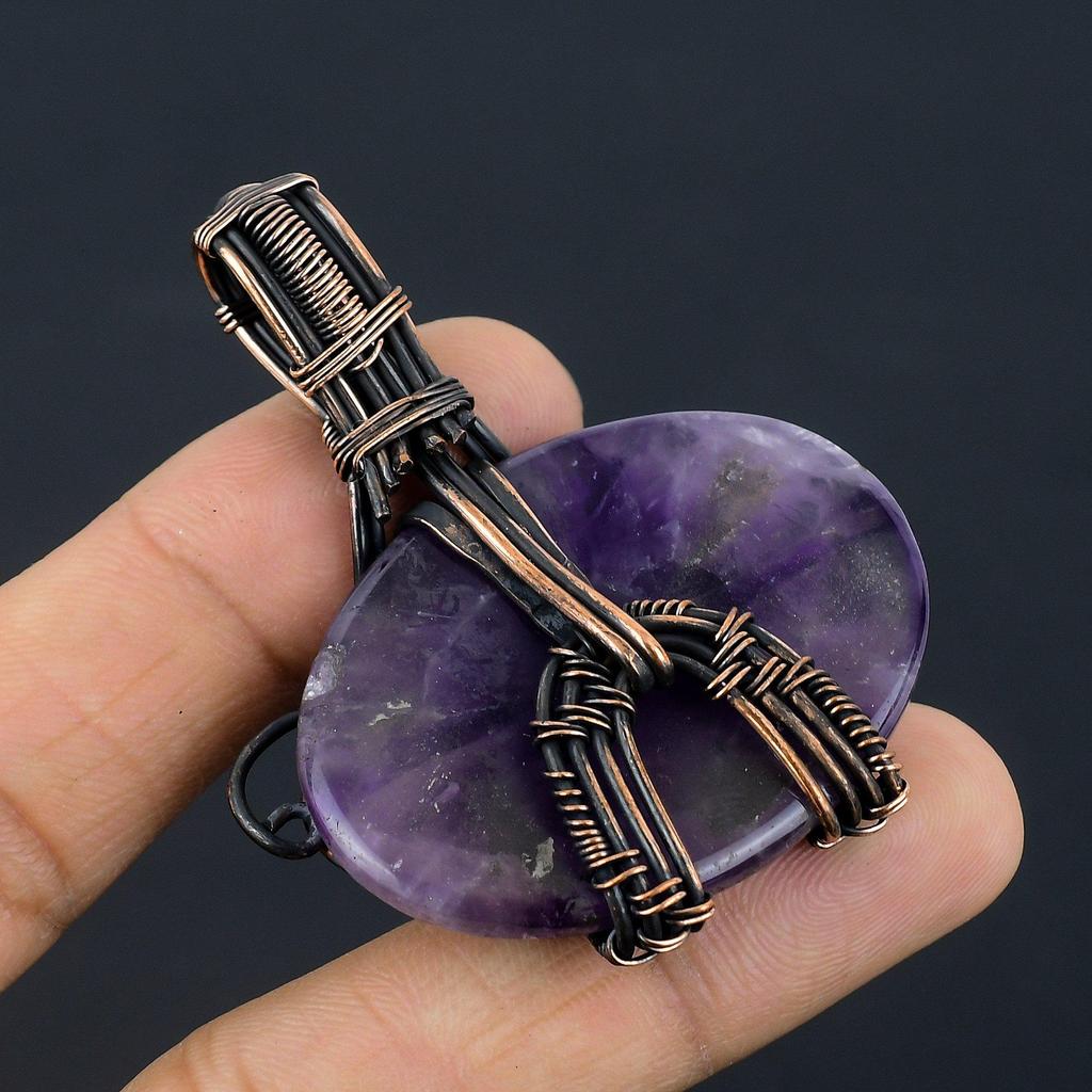 Amethyst Pendant Gemstone Jewelry, 999 Copper Wire Wrapped Pendant, Gift For Women Handmade Pendant