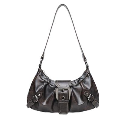 Harujio Half Moon Bag, Hobo Bag, Shoulder Bag for Women, Small, Round Shoulder Bag, Crescent Moon Design, Horizontal, Mini, Black, Brown, Stylish,