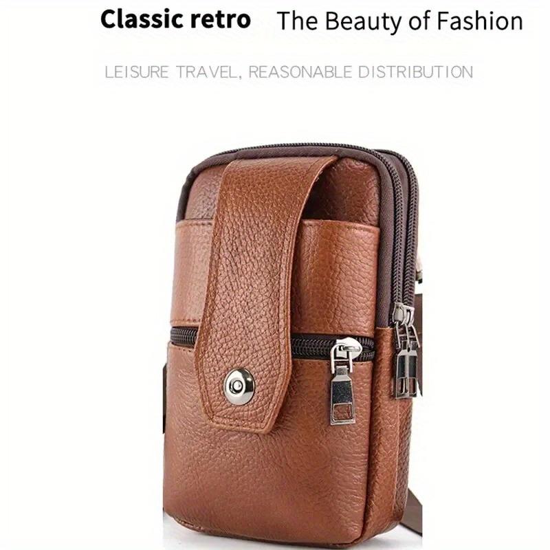 Men Waist Bag Large Capacity Belt Bag Brown Shoulder Bags Crossbody Bags Multi-layer Buckle Mobile Phone Bag Bum Pouch