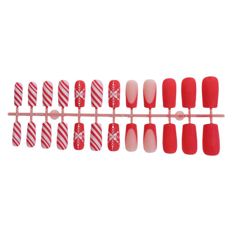 

Festive Red & White Striped Glitter Snowflake Wearable Nail Patches - European & American Style