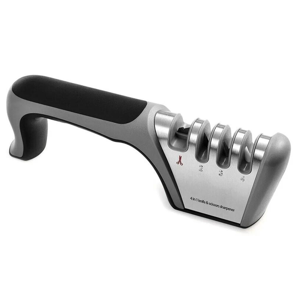 1Pc Knife Sharpener Tool 4-In-1 Coated Fine Rod Knife Shears&Scissors Sharpening Stone System Stainless Steel Blades