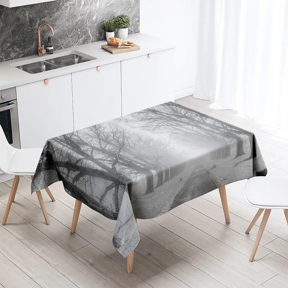 Natural Trees Tablecloth World Scenery  Anti-Stain Waterproof Rectangular Kitchen Table Home Decoration