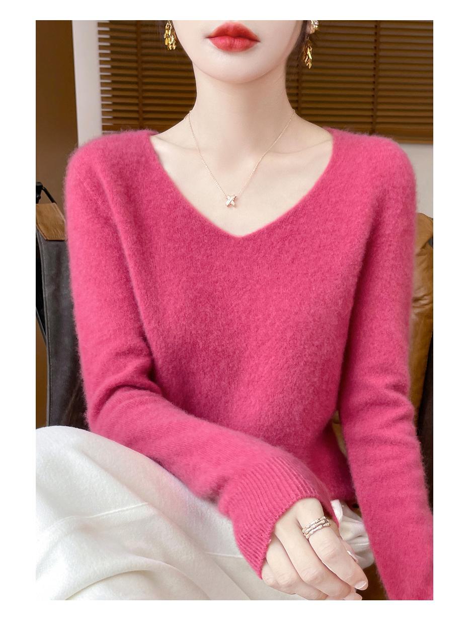 

Женский свободный вязаный свитер из 100% чистой шерсти на осень/зиму V-neck, XXL малиновый/красный