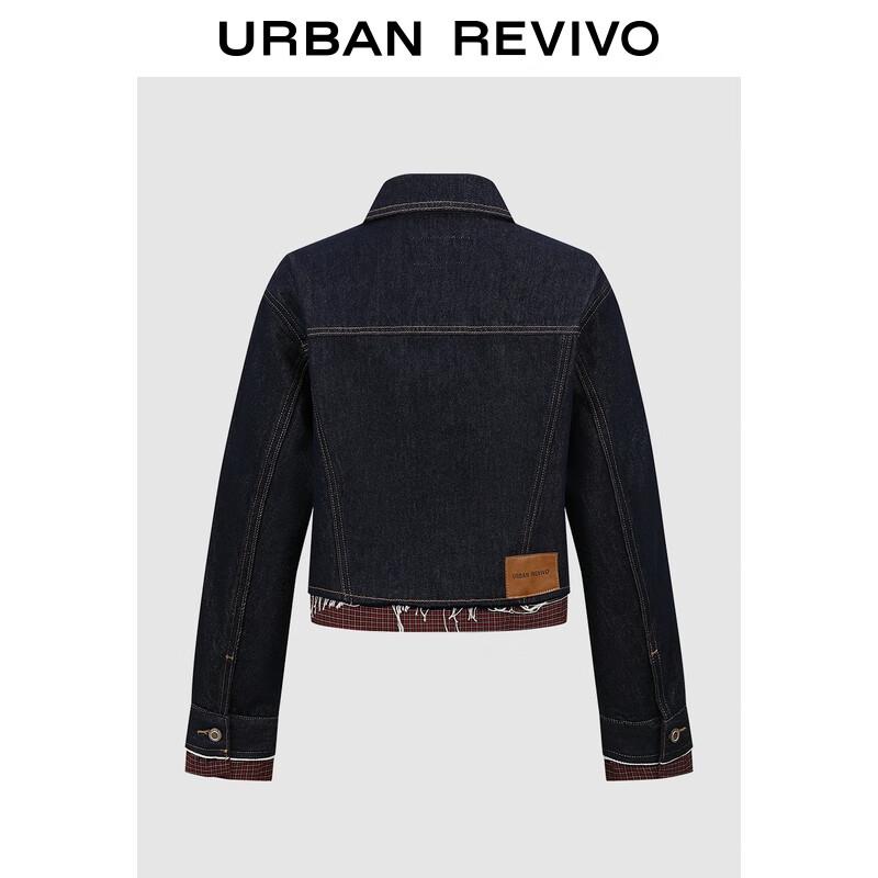 UR Women s Plaid Spliced Raw Edge Denim Jacket S