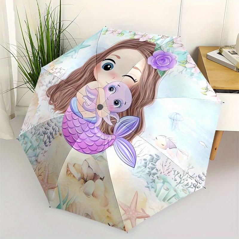 

Mermaid,Ocean Automatic Folding Umbrella Simple 8 Rib Design, Bright Cartoon Pattern, Durable Iron Frame, Suitable For Travel, Outdoor, Bea