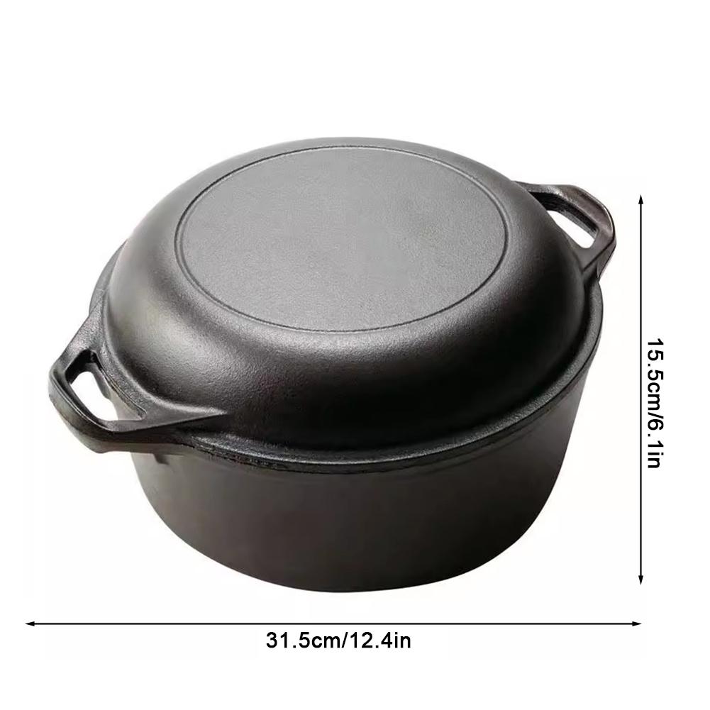 2 In 1 Cast Iron Dutch Oven with Skillet Lid Dutch Oven Pot Skillet Cookware Pan Set for Bread Frying Baking