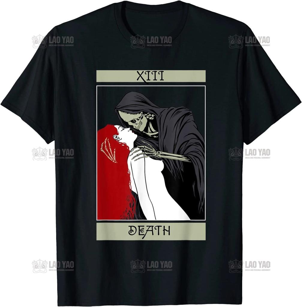 Vintage Death The Grim Reaper Kiss Gothic T Shirt Short Sleeve TShirt Japanese Harajuku Korean Tee Unisex Ropa Hombre