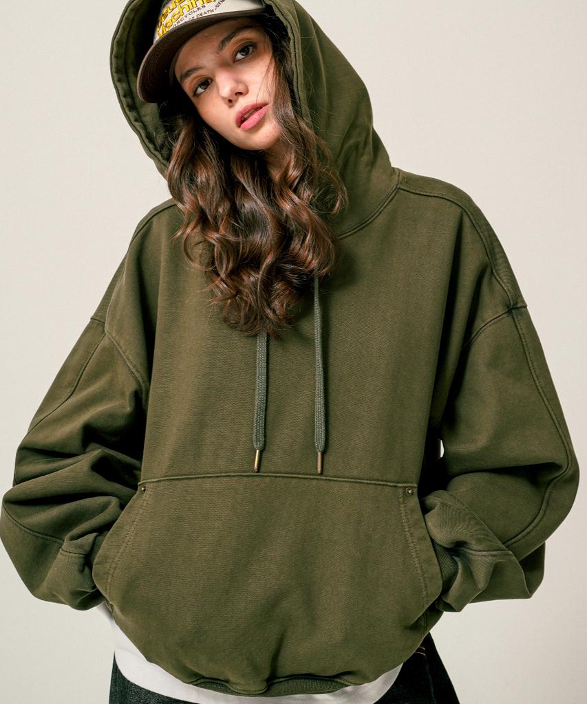 Copper Pigment Crop Hoodie Khaki Jyhd3601