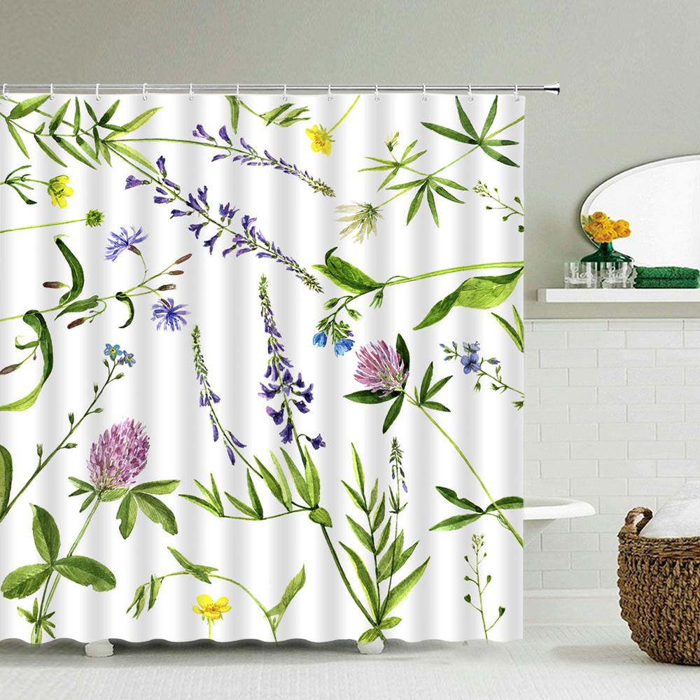 Flowers Pattern Shower Curtains Waterproof Polyester Bath Screen Curtain For Home Decoration Bathroom Printed Shower Curtain
