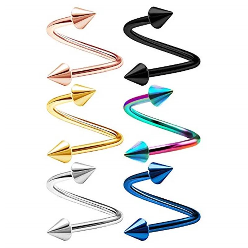 2pc/set Surgical Steel Spiral Twisted Lip Ring Nose Rings 16 Gauge Ear Cartilage Helix Piercing Body Accessories Jewelry Gift