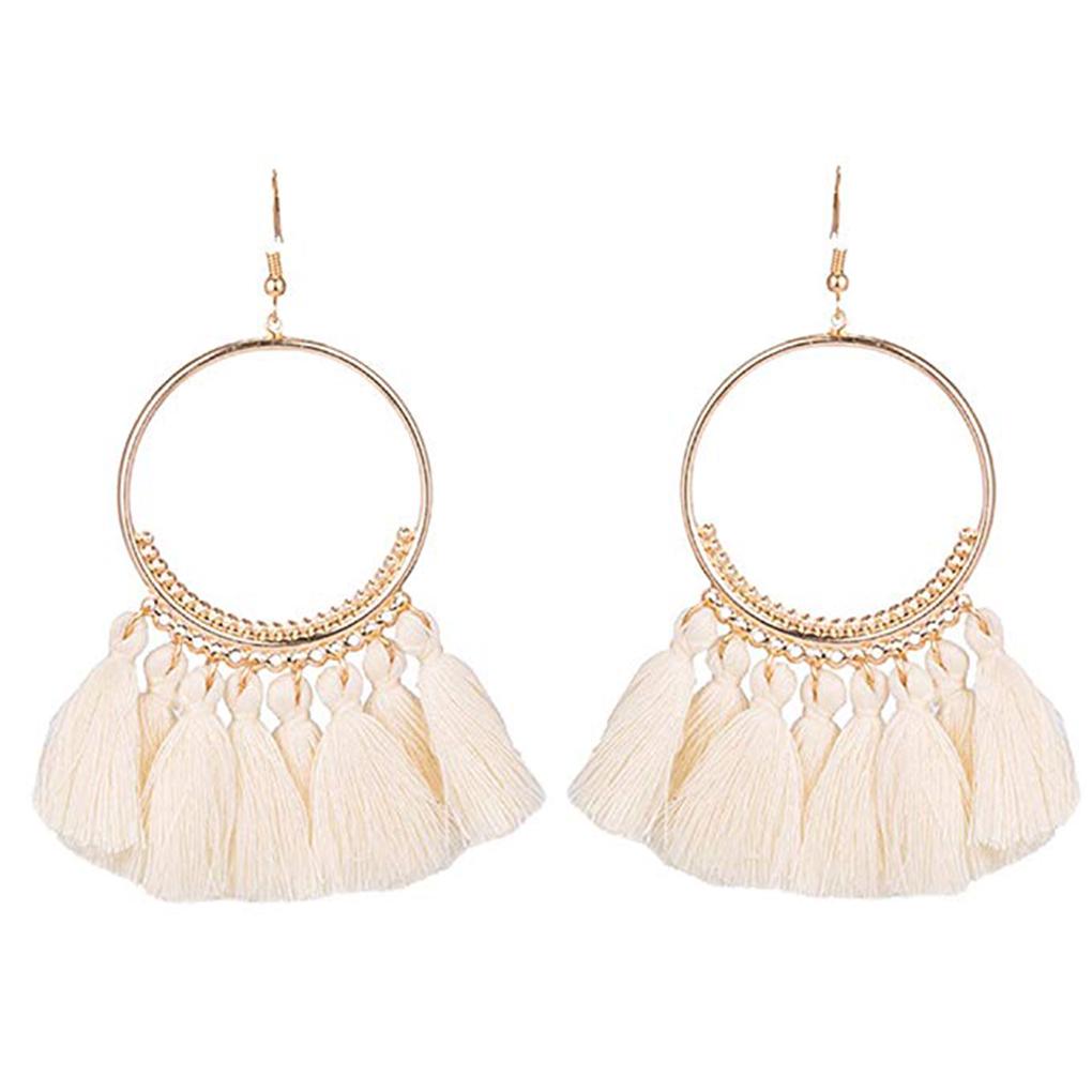 Colorful Round Hoop Allergy Free Earring Bohemia Style Colorful Thread Tassel Pendants Earring