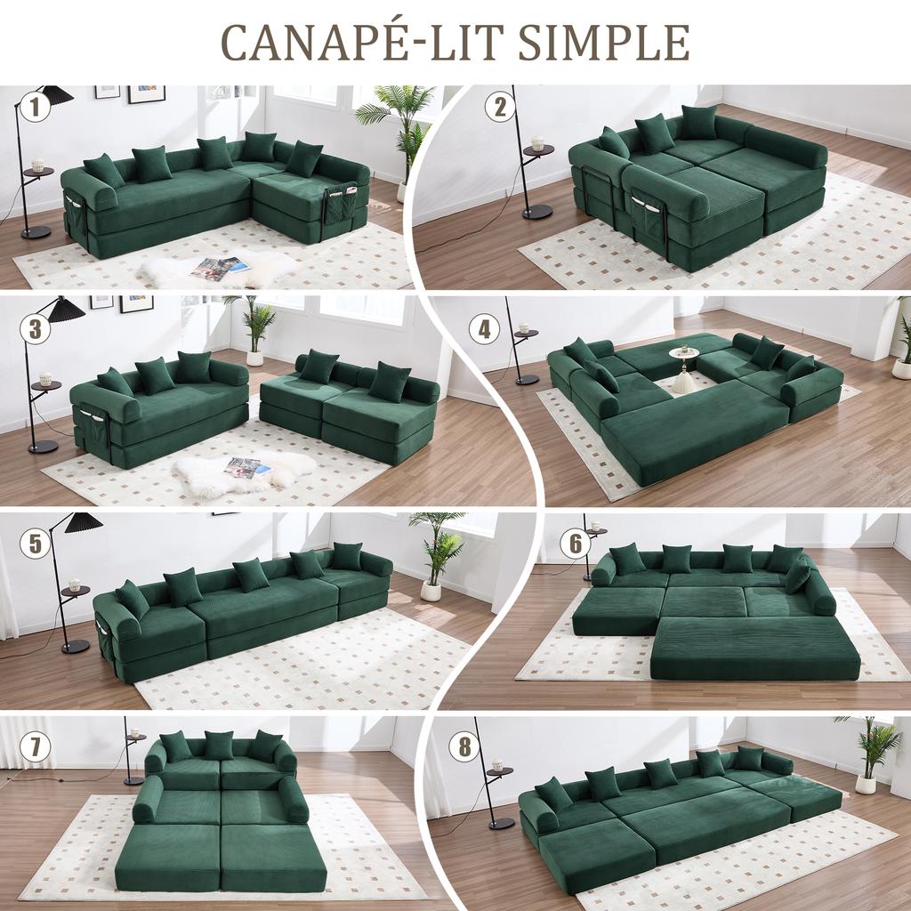 (old sku:W2845S00202) Emerald green family sofa with storage and modular function. Vacuum-packed for easy assembly, pet-friendly. Ideal for relaxing.