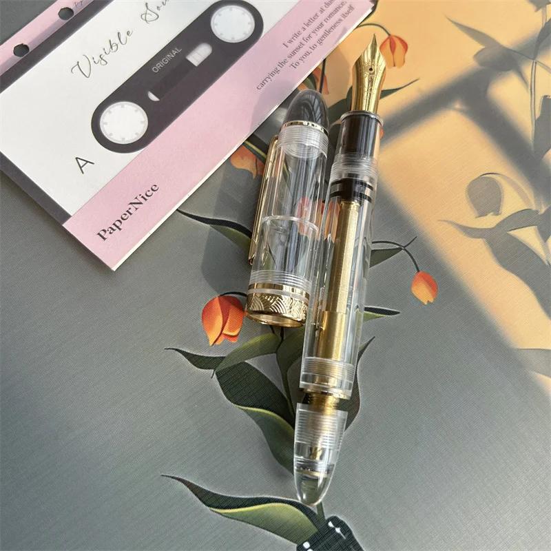 Classic MAJOHN P140 NO.8 F/M Nib Acrylic Piston Huge Transparent Fountain Pen Ebonite Feed Large Capacity Ink Writing Luxury Pen