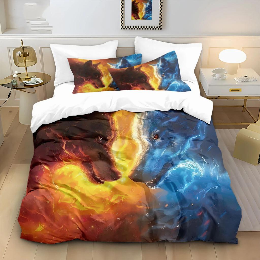 Quilt Cover 3D Printed Cartoon Wolf Duvet Comforter 100% Polyester Soft And Comfortable Night Sky Bedding Sheets Sets
